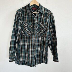 Five Brother Shirt Green Plaid Flannel Heavy Lumberjack Chore Outdoor